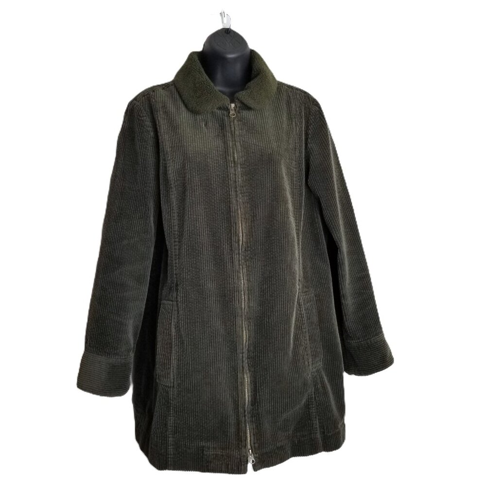J Jill Heritage Tumbled Cord Coat Medium Olive Green Chore Barn Jacket Sherpa
